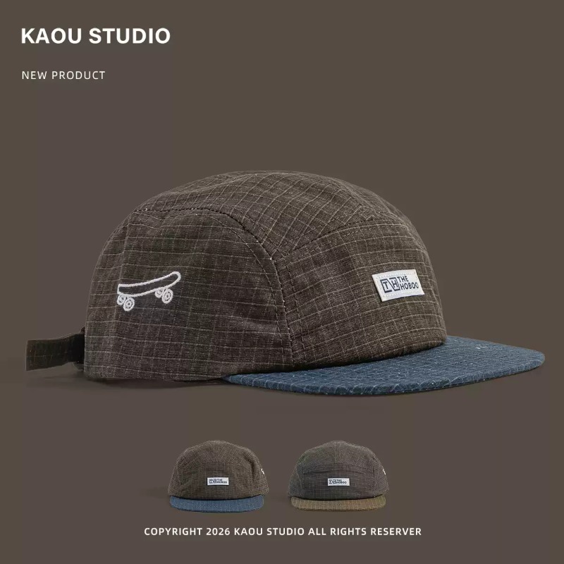 Corduroy Cap 5 Panel - หมวกเบสบอล 5 แผง ปักลายสเก็ต ยูนิเซ็กส์ หมวกปีกแบนแบบต่อผ้า